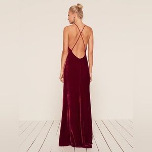 Reformation Rimini Dress. Green velvet floor length, size small